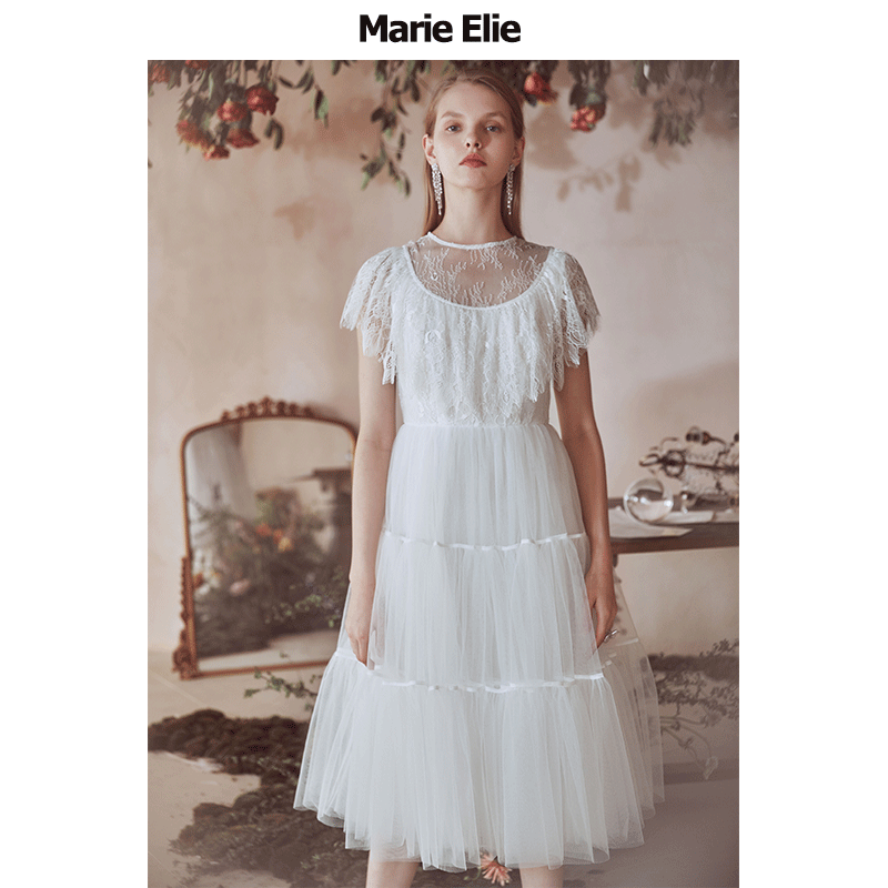 Marie Elie春夏新款 白慕蕾丝连衣裙 EAA22M06220