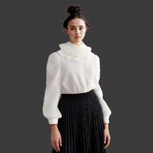衬衫 优雅风真丝刺绣云肩袖 女立体花朵娃娃领上衣 Elie法式 Marie