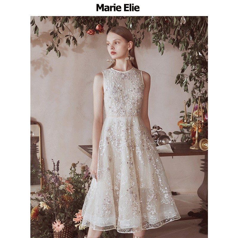 Marie Elie粉漾嫣然刺绣礼服裙EAA12M08571