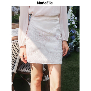 出水芙蓉重工刺绣半裙纯色立体花A字短裙 新品 Marie Elie夏季