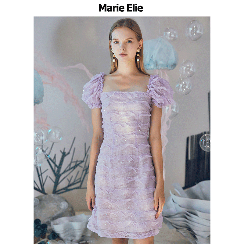 Marie Elie春夏新款 紫胤珍珠连衣裙EAA23M09876