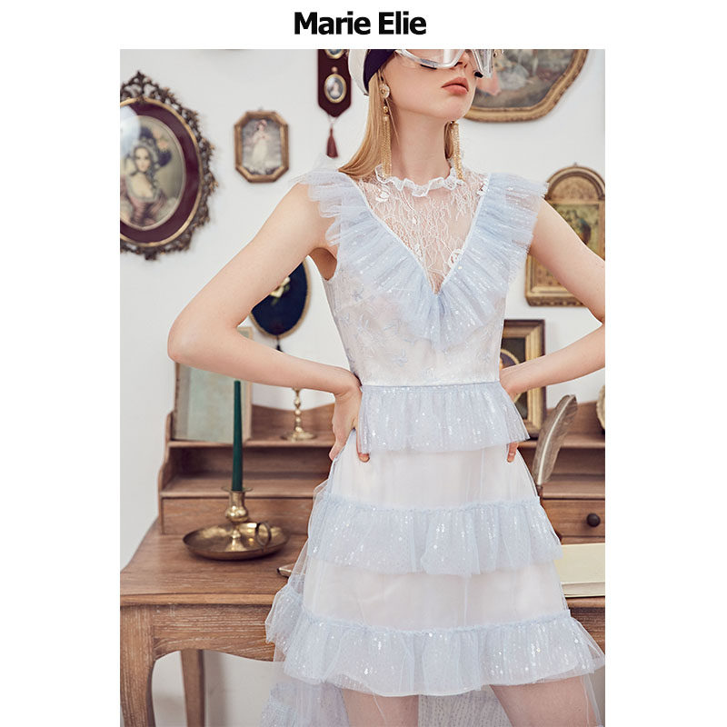 Marie Elie蓁婉碧蓝连衣裙ETAA21M11153