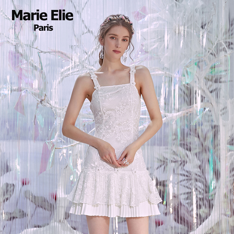 【现货】Marie Elie2019夏季新款 密瑶皎白珠花连衣裙E2922M65320