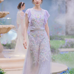 重工钉珠上衣半裙2025春夏新品 Marie Elie幻紫绮梦秀款