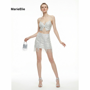 Marie Elie法式甜辣风亮片流苏连衣裙女抹胸收腰显瘦短裙高级感裙
