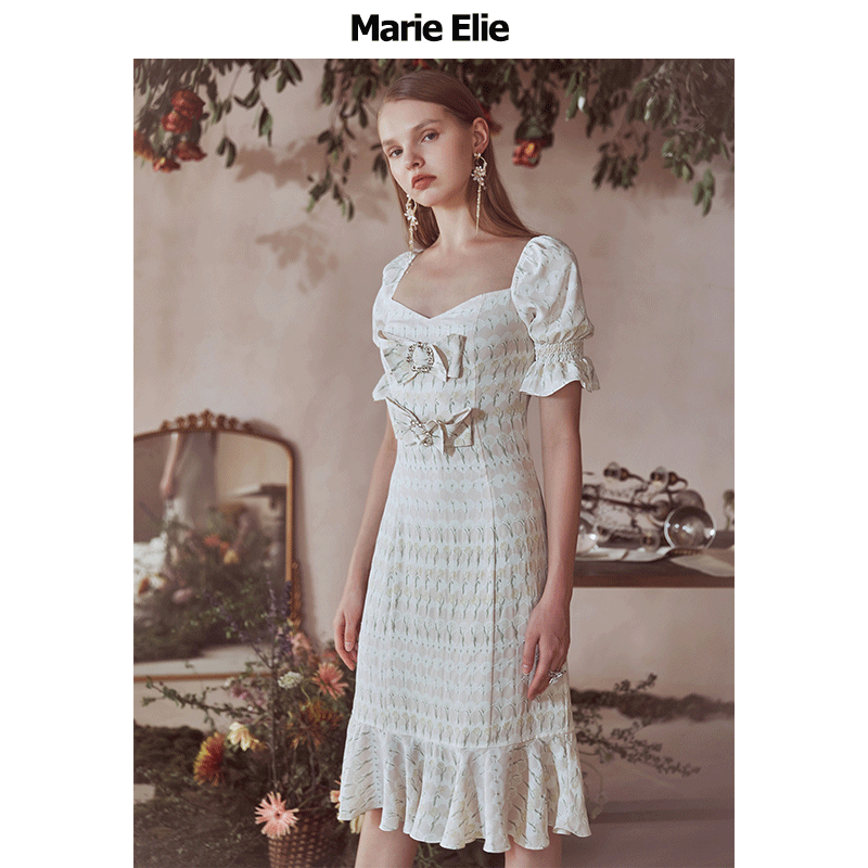 Marie Elie春夏新款 粉胤瀞钻蝶连衣裙 EAA22M06420