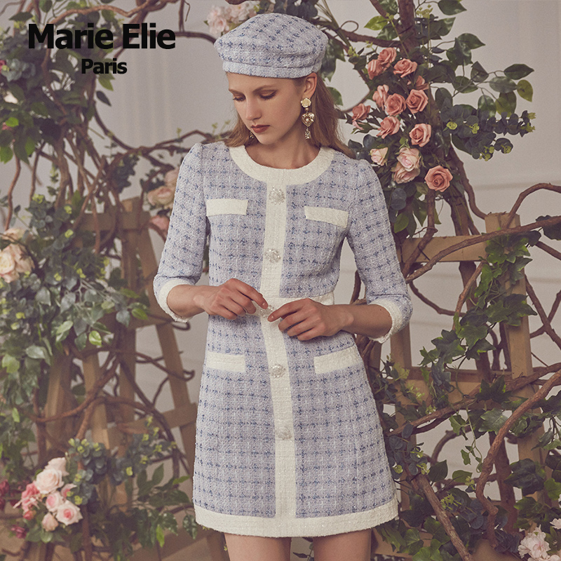 Marie Elie秋冬经典款 璃熏琉兰烁白花朵连衣裙E2932M29250