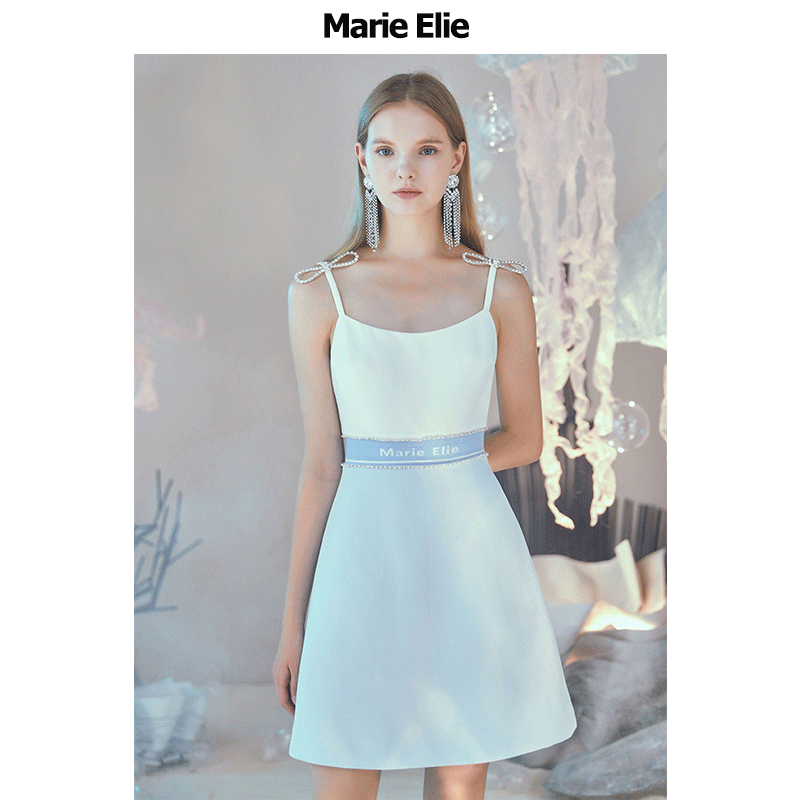 Marie Elie春夏新款 白玉钻蝶吊带裙 EAA23M04992