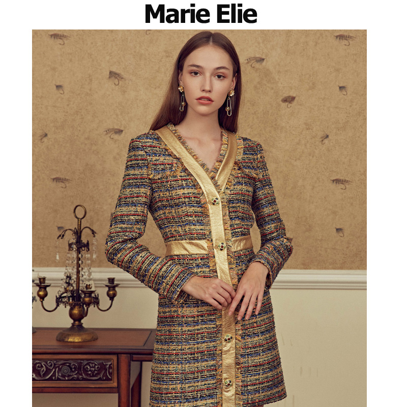 Marie Elie秋冬经典款 霏映幕埃瑾锡花呢连衣裙 EL2983J34490