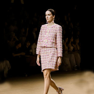 粉色外套半身裙两件套高级感 女春季 Marie Elie小香风粗花呢套装