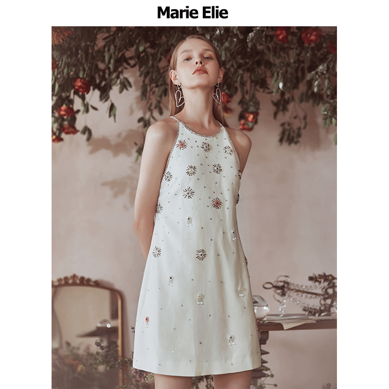 Marie Elie春夏新款 白雾汐霜花吊带裙EAA21M00120