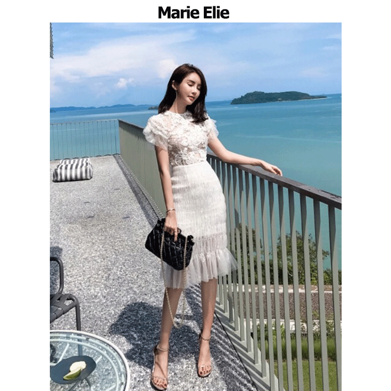Marie Elie春夏经典款 修身显瘦名媛白色连衣裙ES163645W01