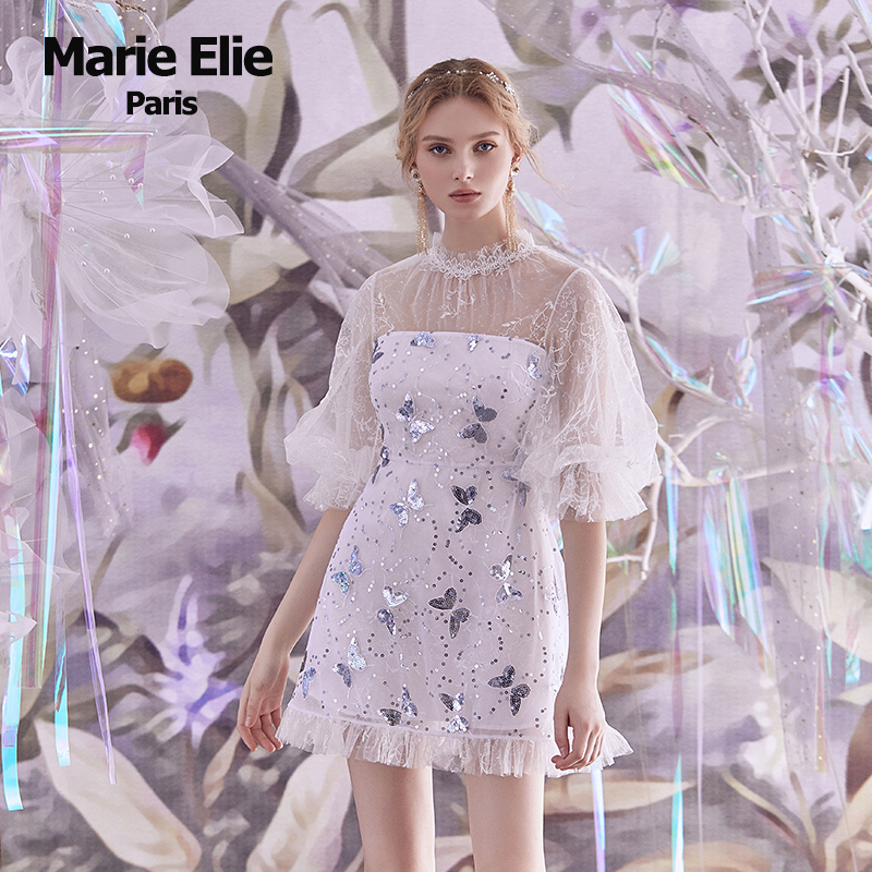 明星同款 Marie Elie 春夏经典款流盈蝴蝶花边连衣裙E2921M52620