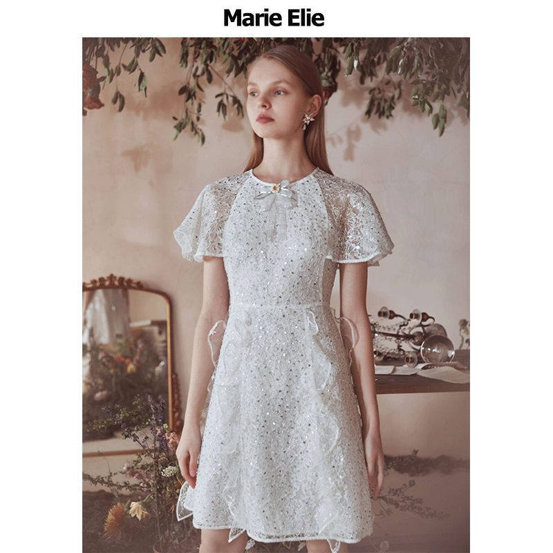 Marie Elie2020春夏新款 白银露珠片连衣裙EAA22M01820