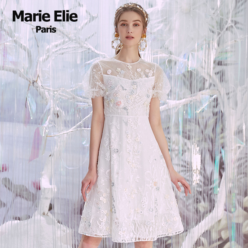 Marie Elie2019春夏新款 芯蕊瓣花菁珠连衣裙E2922M70702