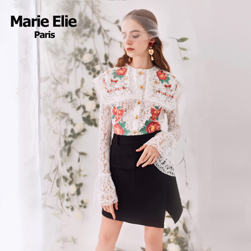 Marie Elie春夏经典款昙花刺绣蕾丝上衣 E2811D14502