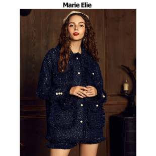 宽松中长款 Elie秋冬款 星空花呢外套女 Marie 商场同款