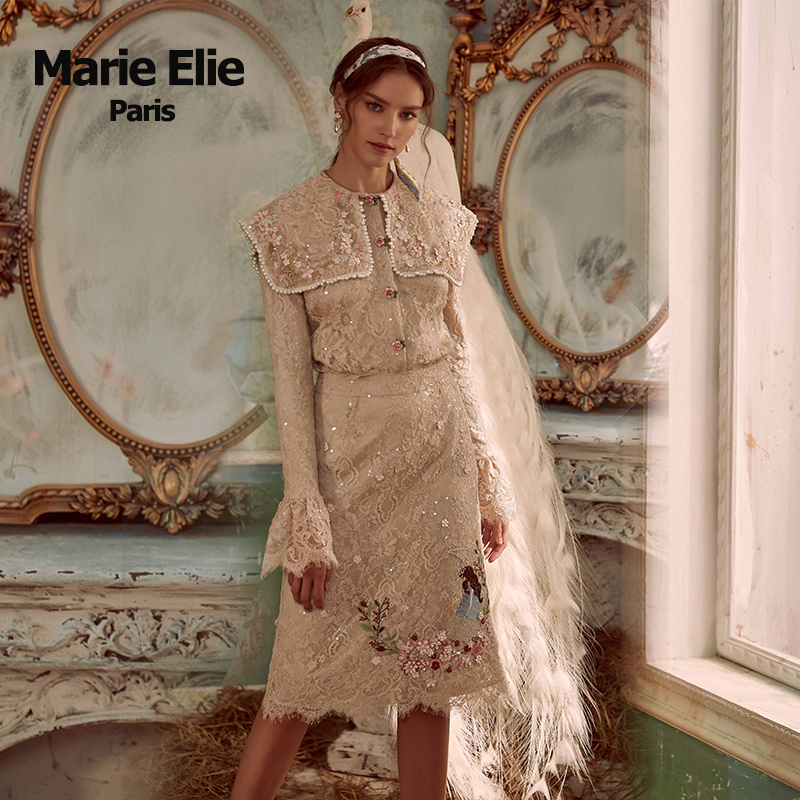 Marie Elie秋冬经典款 丽嘉珠绣花朵半裙 E2831P03022