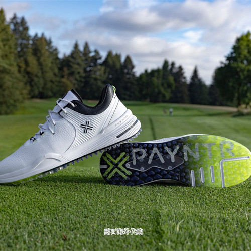 代购 PAYNTR Golf X 002 LE FF男士无钉高尔夫球鞋防水全粒面皮革