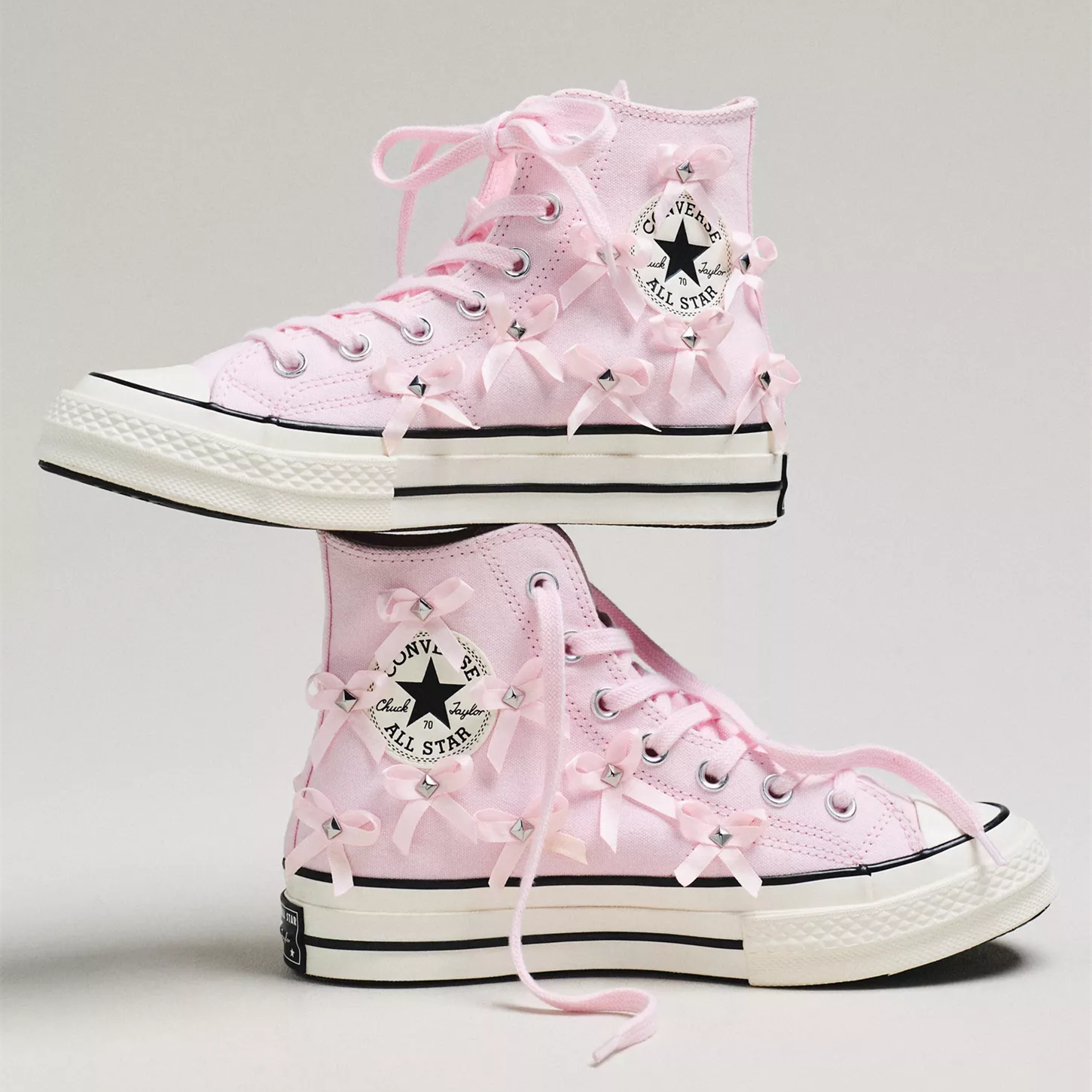 代购Converse Chuck 70 Hi Bow Studs匡威粉色蝴蝶结铆钉款板鞋女
