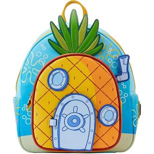 代购Loungefly男女双肩包轻便大容量多口袋耐用人造皮革蓝色黄色