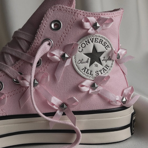 代购Converse Chuck 70 Hi Bow匡威粉色蝴蝶结铆钉款板鞋帆布鞋女