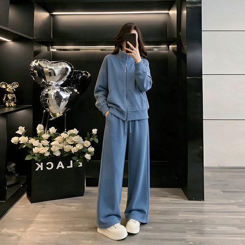 美式休闲运动百搭套装女秋季新款时尚炸街连帽卫衣阔腿裤两件套潮
