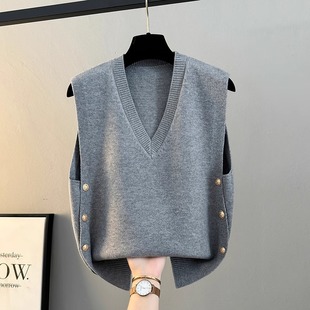 马甲女士2025新款 马夹 春秋宽松外穿针织背心V领毛衣外套坎肩冬季