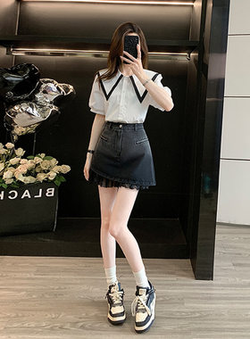 短袖气质衬衫牛仔短裤夏小众炸街网红休闲女款2026新款感套装