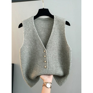 背心无袖 V领设计感小众开衫 毛衣女 秋冬针织马甲外套短款 2025新款