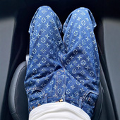 满印提花高腰牛仔裤 女2025夏季 新款 时尚 潮流百搭宽松阔腿裤 直