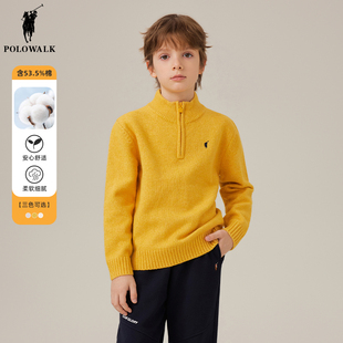 POLOWALK童装 男童半开襟毛衣秋冬装儿童针织衫线衫打底衫休闲