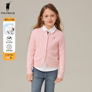Polowalk童装 女童针织开衫儿童毛衣2026春秋冬上衣小香风