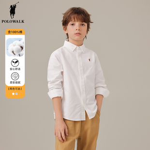polowalk童装 长袖衬衫男童衬衣2026春秋新款翻领棉打底衫保罗