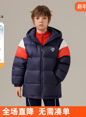 POLO WALK童装 男童羽绒服中长款2025新款冬季儿童外套拼色连帽
