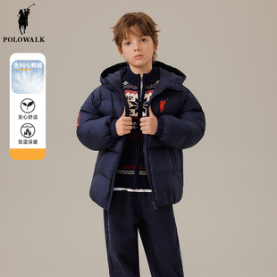 POLO WALK童装 男童羽绒服短款2025新款冬季儿童外套上衣保暖连帽