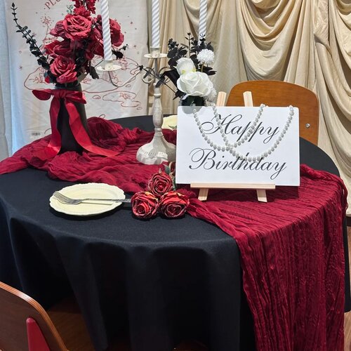 新年暗酒红桌布餐厅包间桌面happy birthday桌牌生日快乐kt版字牌