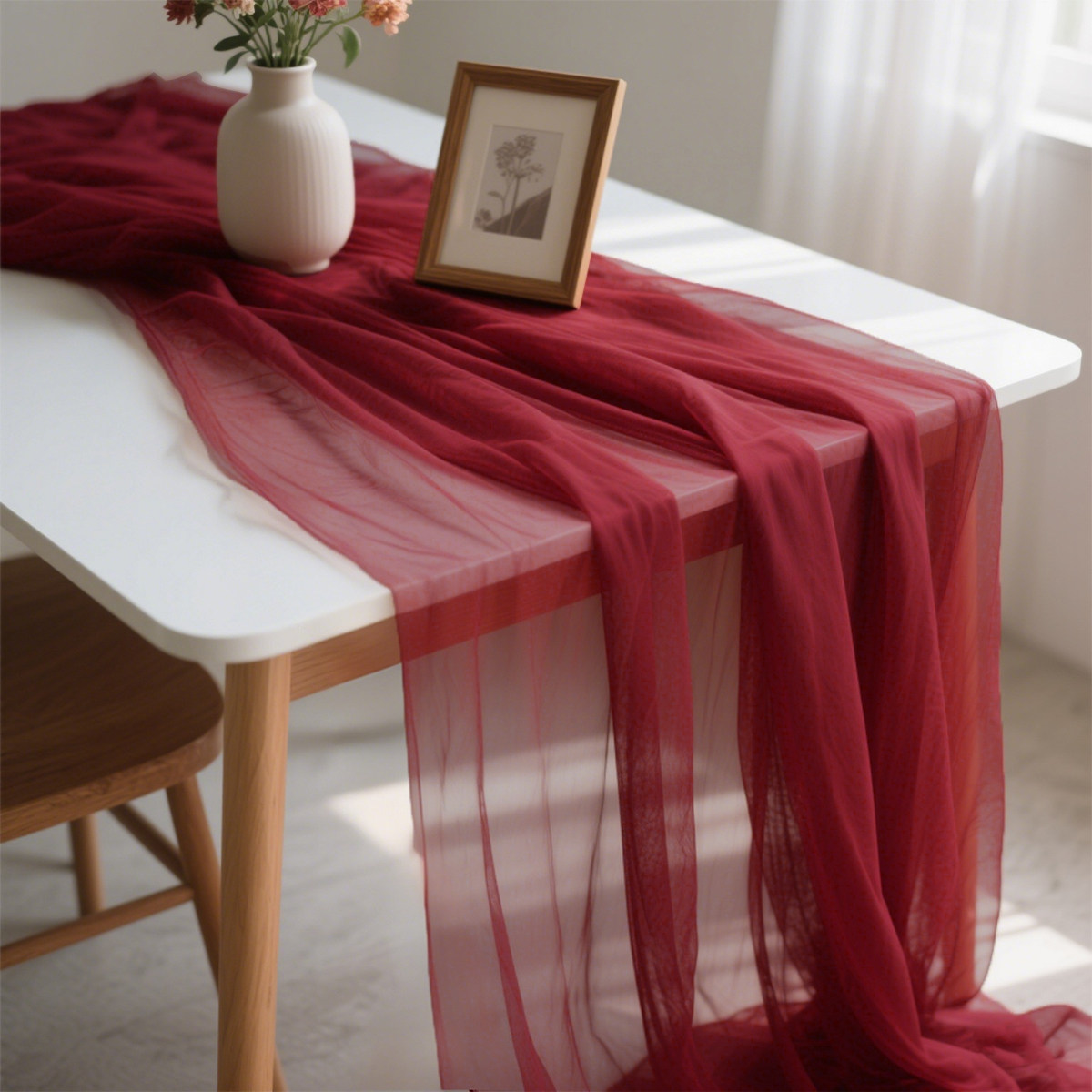 欧式简约纯色网纱布桌旗桌布网纱婚礼拱门装饰薄纱餐桌布艺宴会