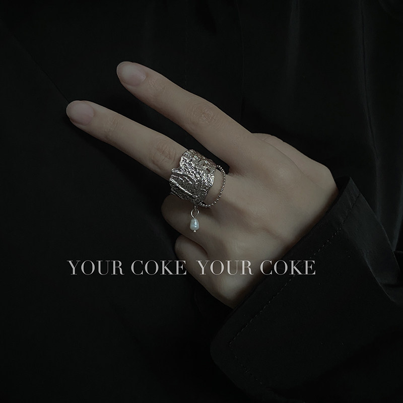 熔岩圆珠链流苏水滴开口戒指