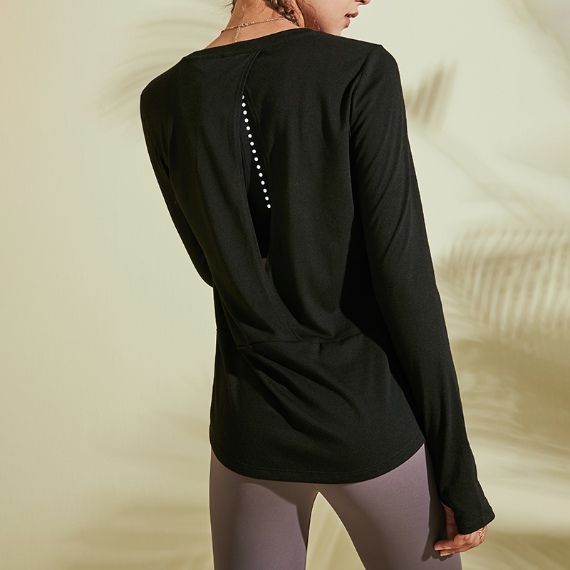 NUKE宽松运动长袖t恤 美背镂空运动上衣健身服瑜伽服