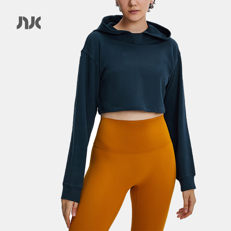 NUKE新款连帽卫衣瑜伽服健身服上衣女宽松运动服帽衫露脐运动外套
