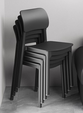 德国进口塑料餐椅可叠放家用餐桌椅现代简约黑色凳子休闲靠背餐椅