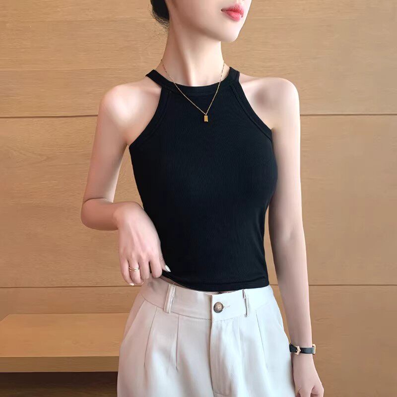 黑色挂脖吊带背心女带胸垫2026新款一体式美背打底内搭外穿上衣夏