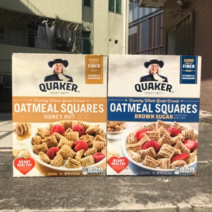 QUAKER Oatmeal Squares桂格燕麦方脆全谷物早餐麦片盒装纤维早餐