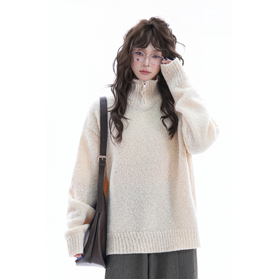 kk soul韩系慵懒风半高领宽松针织衫秋冬简约休闲百搭基础款毛衣