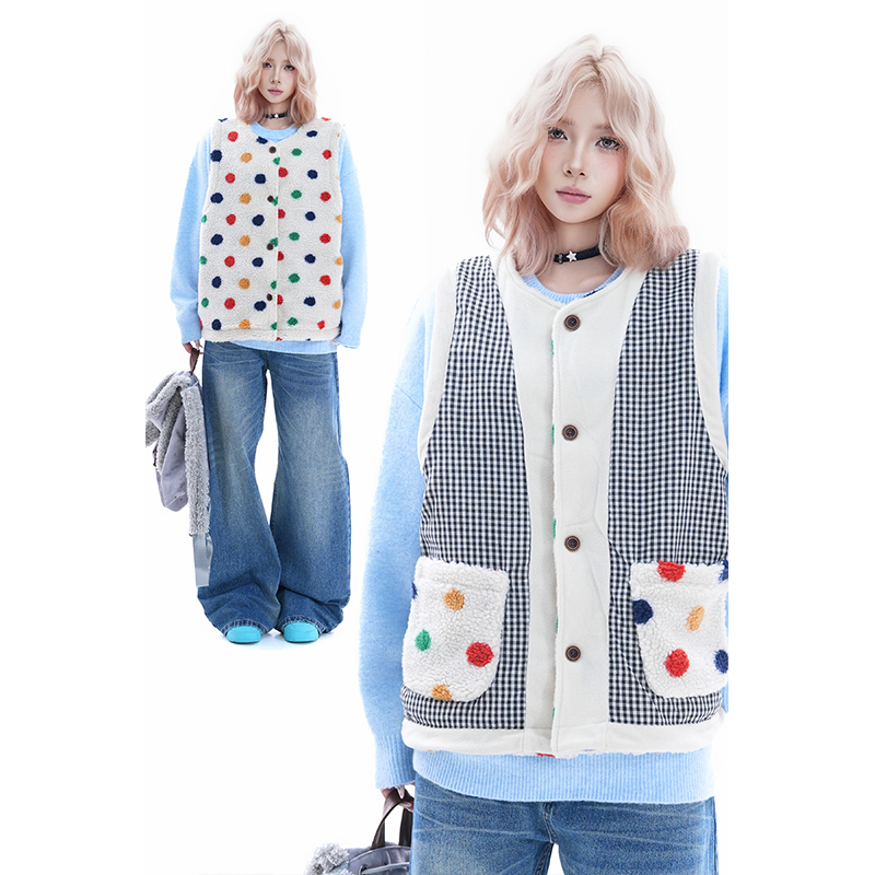 kk soul冬季日系复古宽松休闲波点格子两面穿马甲保暖棉衣棉外套,女装/女士精品,马夹,淘宝优惠券,粉丝福利购,淘宝优惠卷