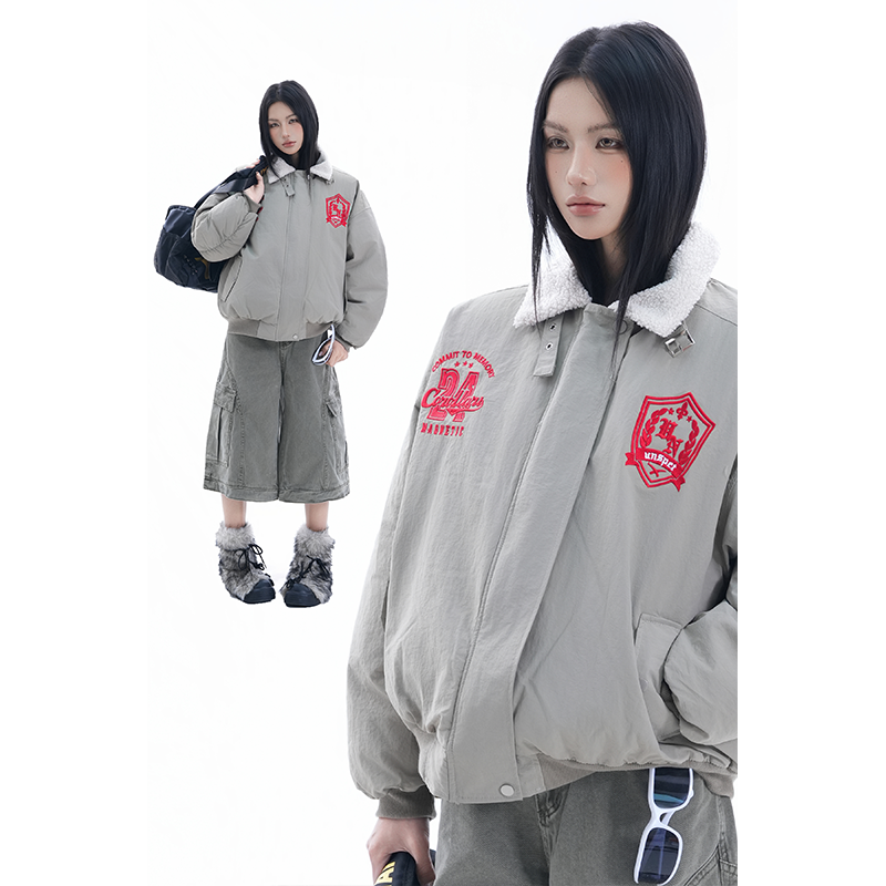 kk soul美式复古刺绣秋冬棉服羊羔毛加厚设计感保暖翻领面包服潮,女装/女士精品,棉衣/棉服,淘宝优惠券,粉丝福利购,淘宝优惠卷