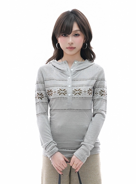 kk soul美式费尔岛印花帽衫上衣T恤女春夏轻薄显瘦连帽防晒罩衫潮