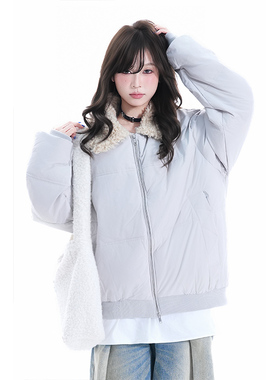 kk soul韩系冬季羊羔绒拼接翻领羽绒服潮牌90白鸭绒保暖情侣外套