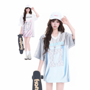 kk soul蕾丝透气宽松设计感小众夏季新款短袖t恤休闲泽西风球衣潮